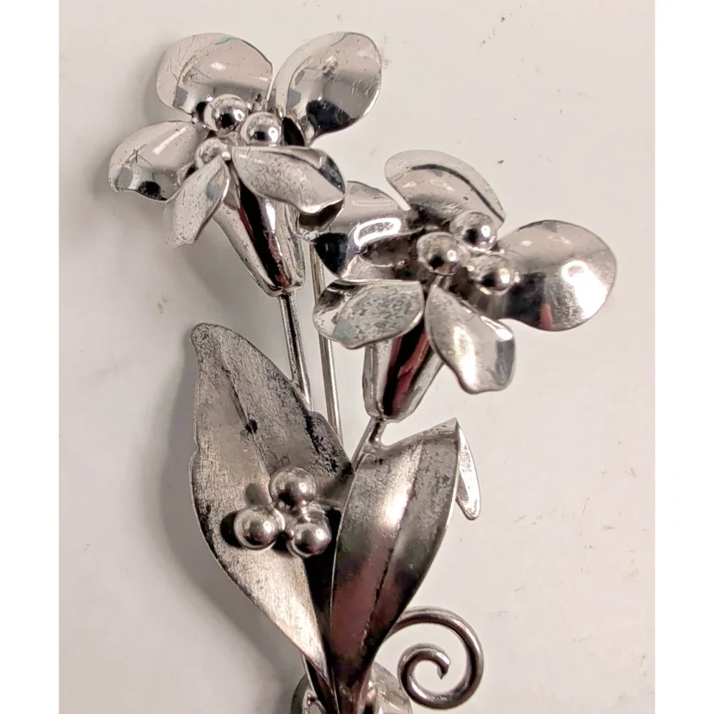 Vintage BB (Binder Bros) Sterling Silver Floral Bouquet Brooch Pin